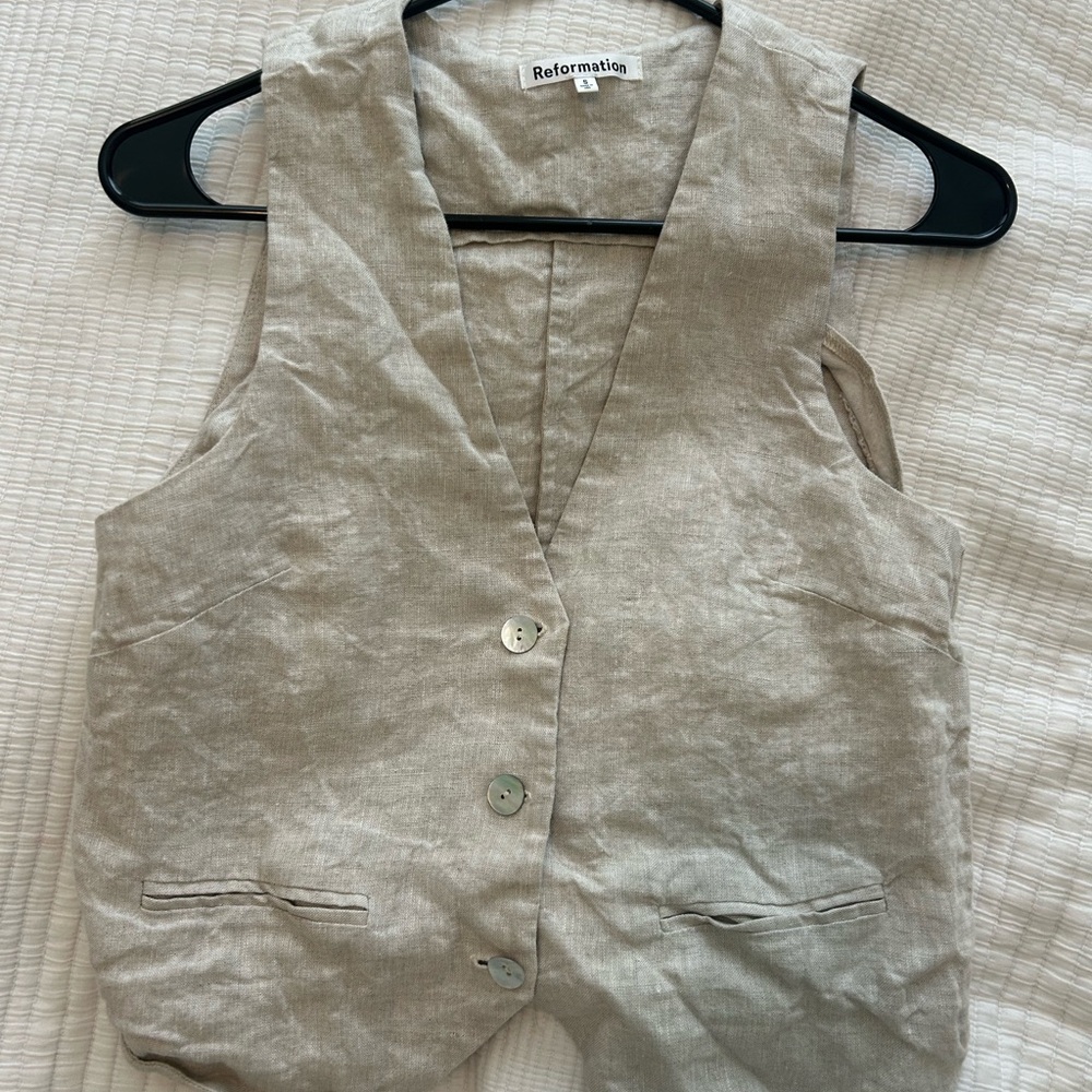 Reformation Beige Linen Top